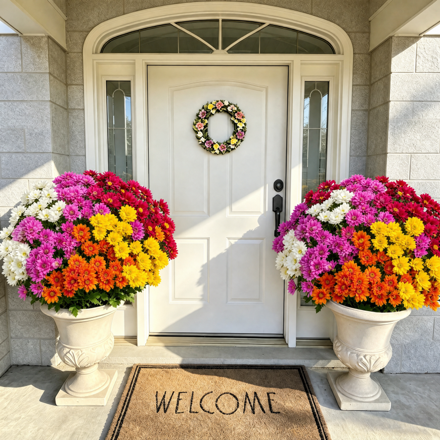 💥Last Day 49% OFF🌼- Artificial Outdoor Sunset Mums Flowers - UV resistant, Waterproof, Windproof