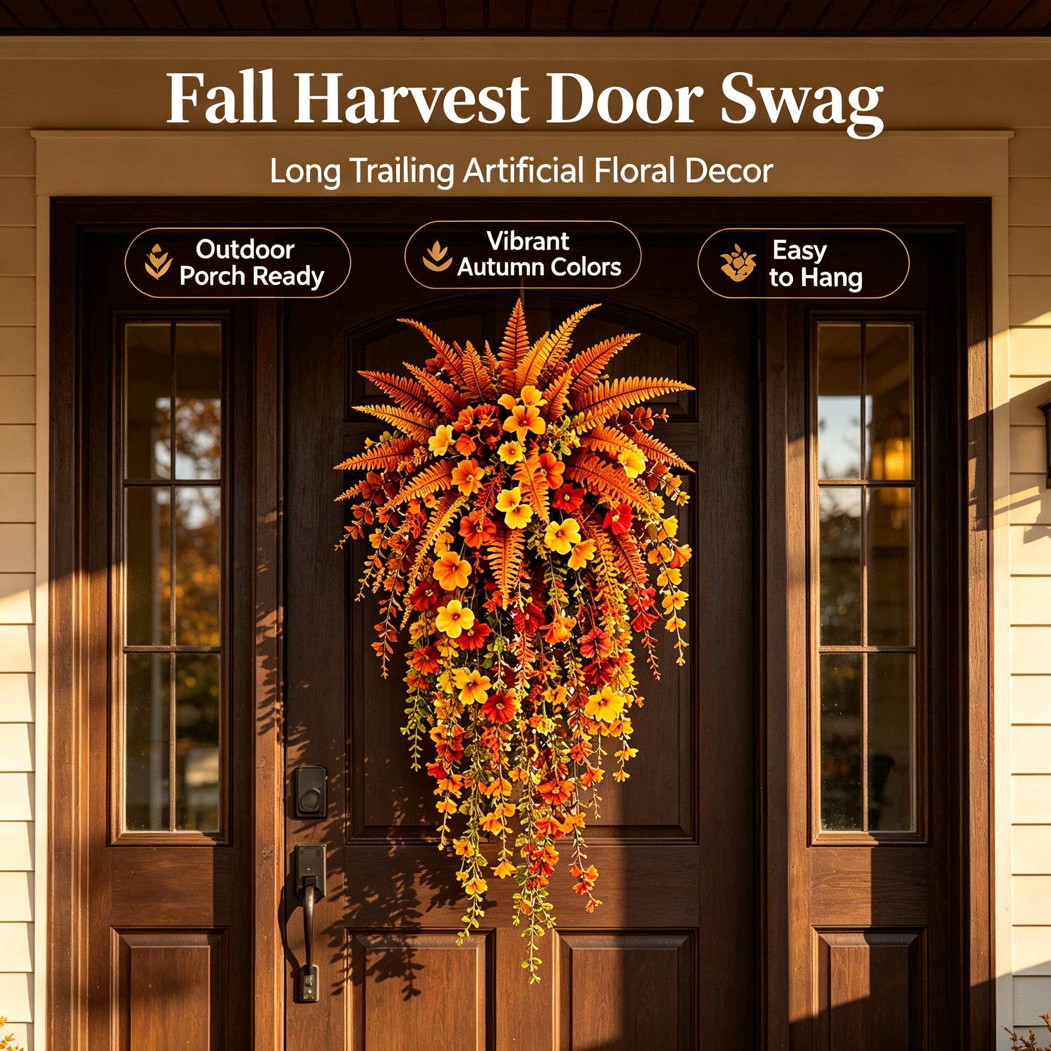 🍂 Artificial Fall Harvest Hanging Basket – Autumn Porch & Door Decoration