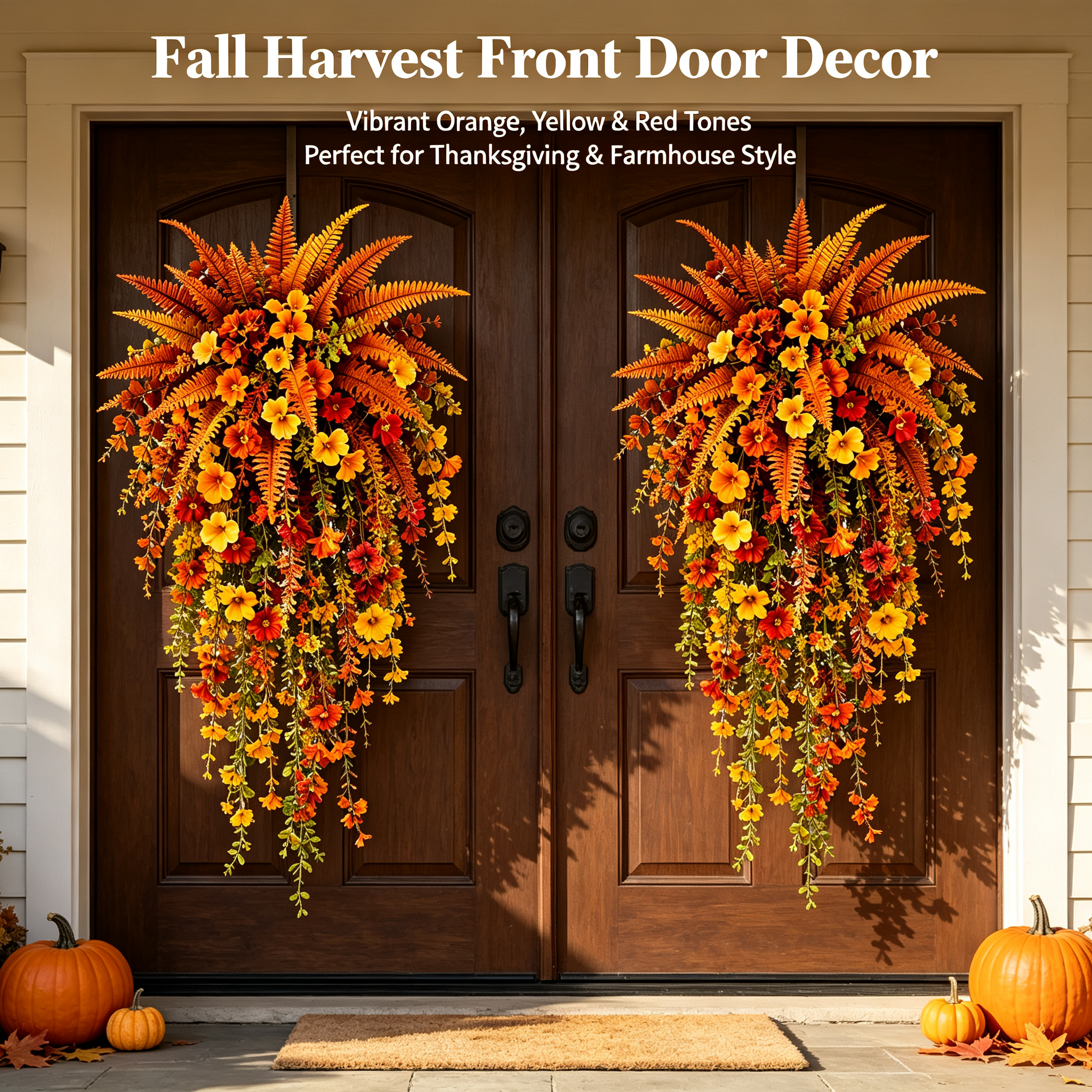 🍂 Artificial Fall Harvest Hanging Basket – Autumn Porch & Door Decoration