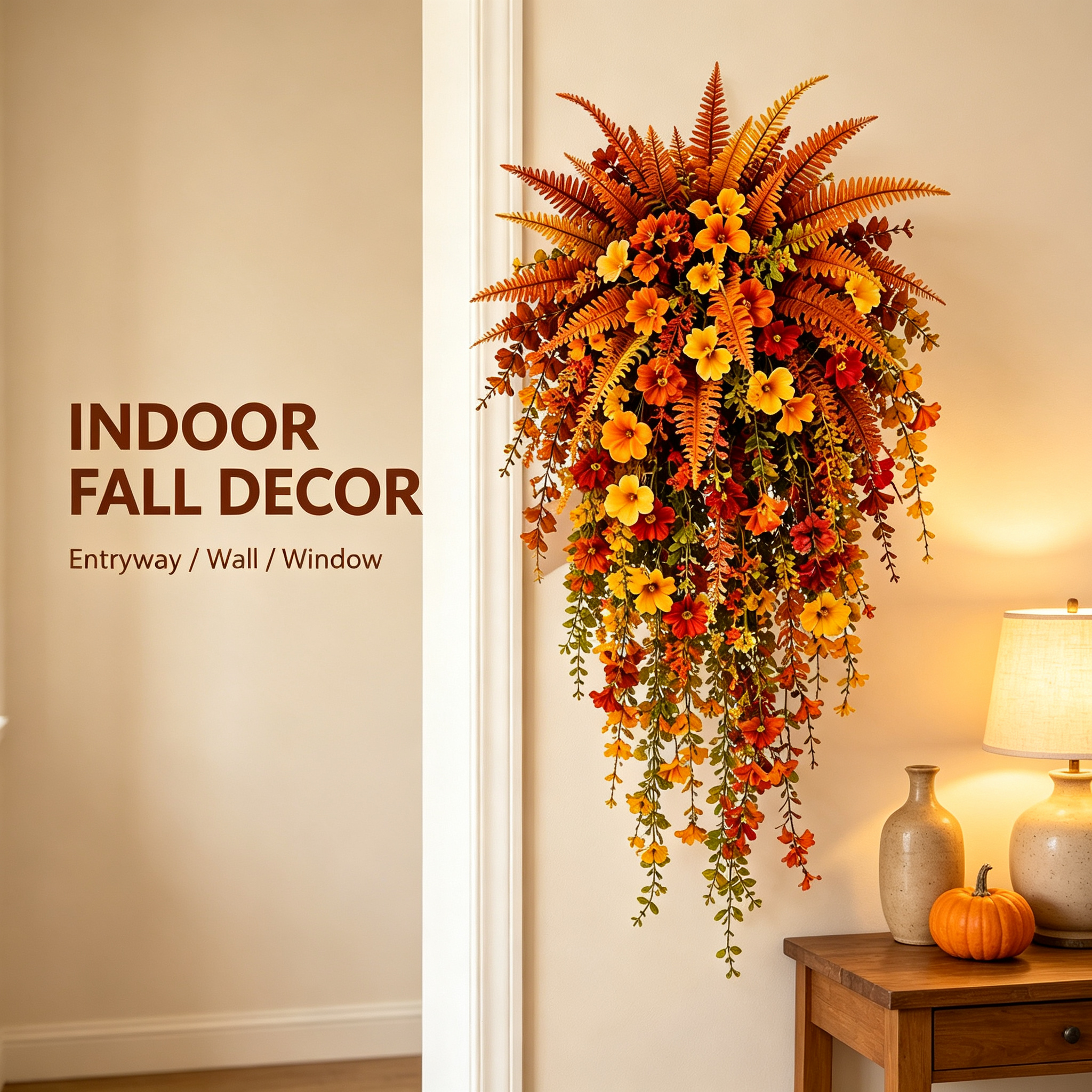 🍂 Artificial Fall Harvest Hanging Basket – Autumn Porch & Door Decoration
