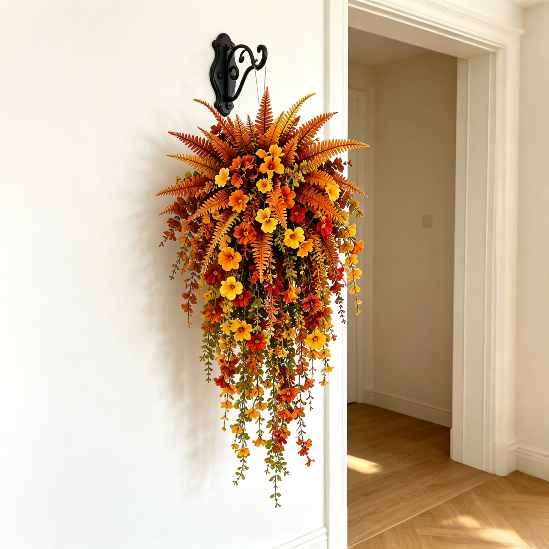 🍂 Artificial Fall Harvest Hanging Basket – Autumn Porch & Door Decoration