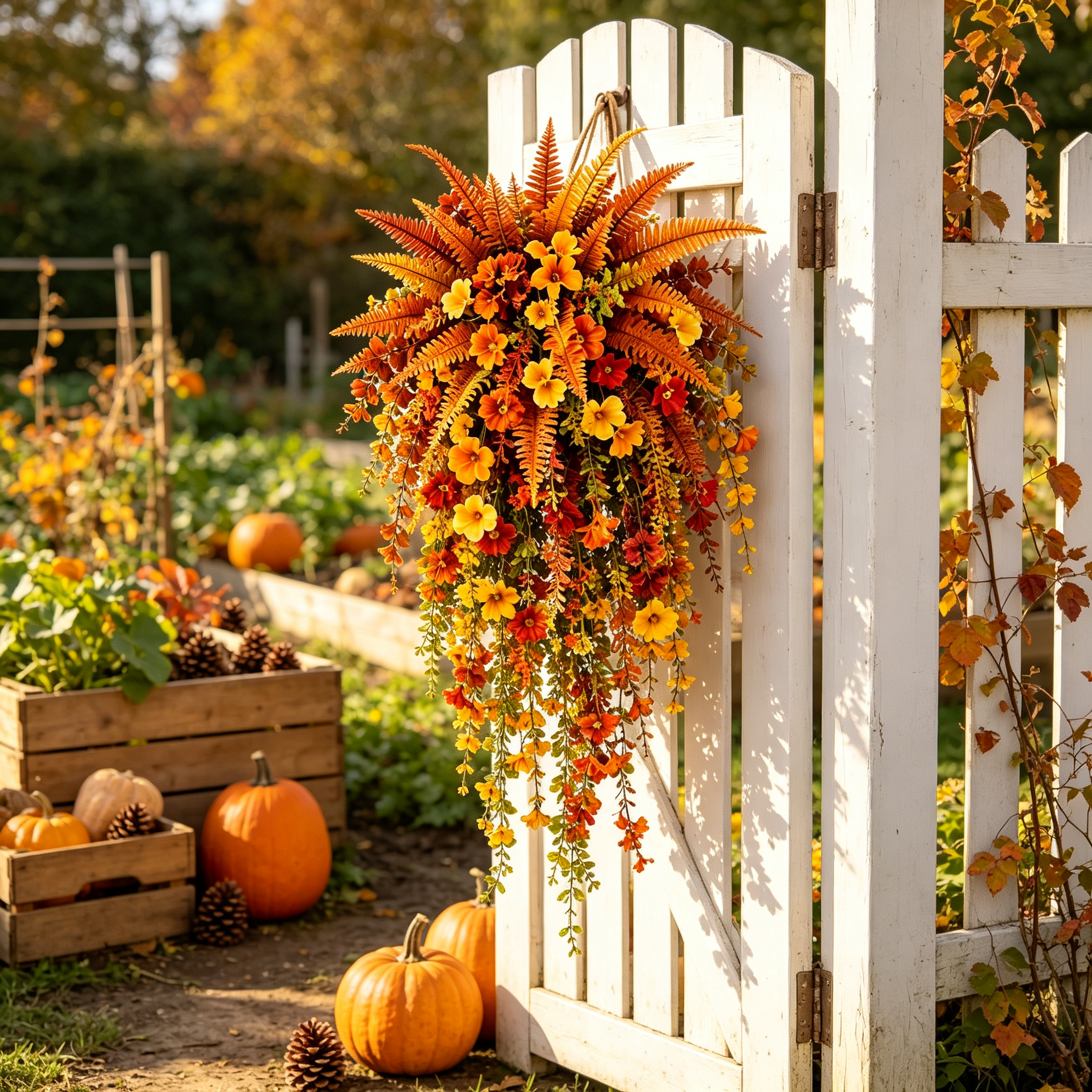🍂 Artificial Fall Harvest Hanging Basket – Autumn Porch & Door Decoration
