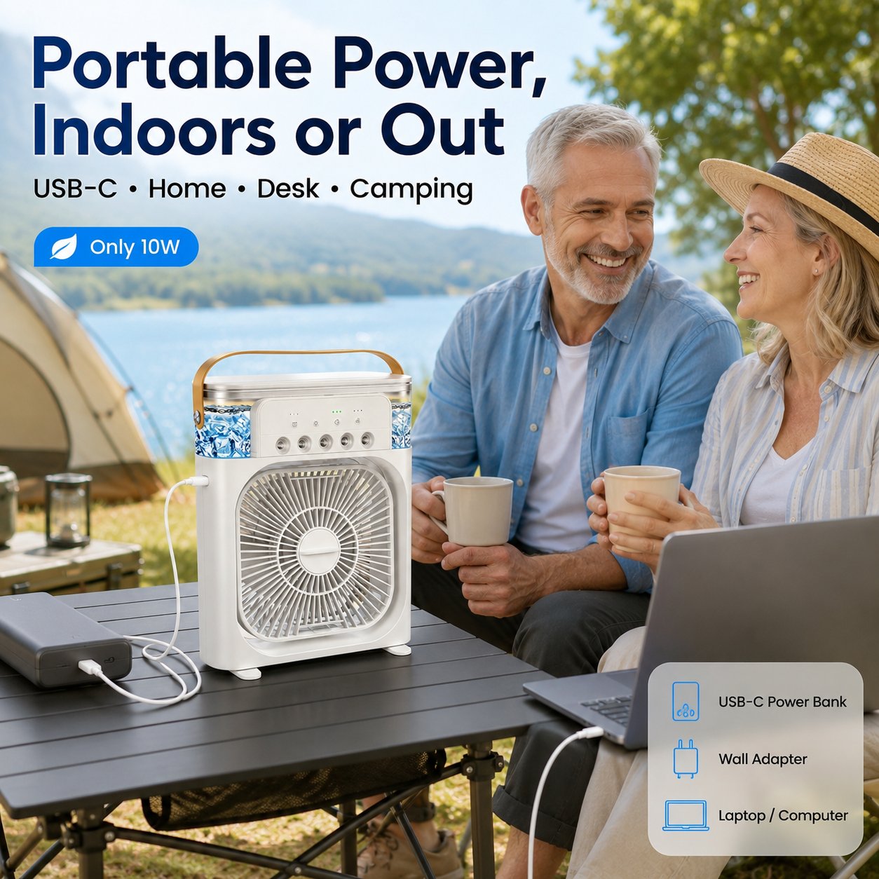 Portable cooling fan with carry handle