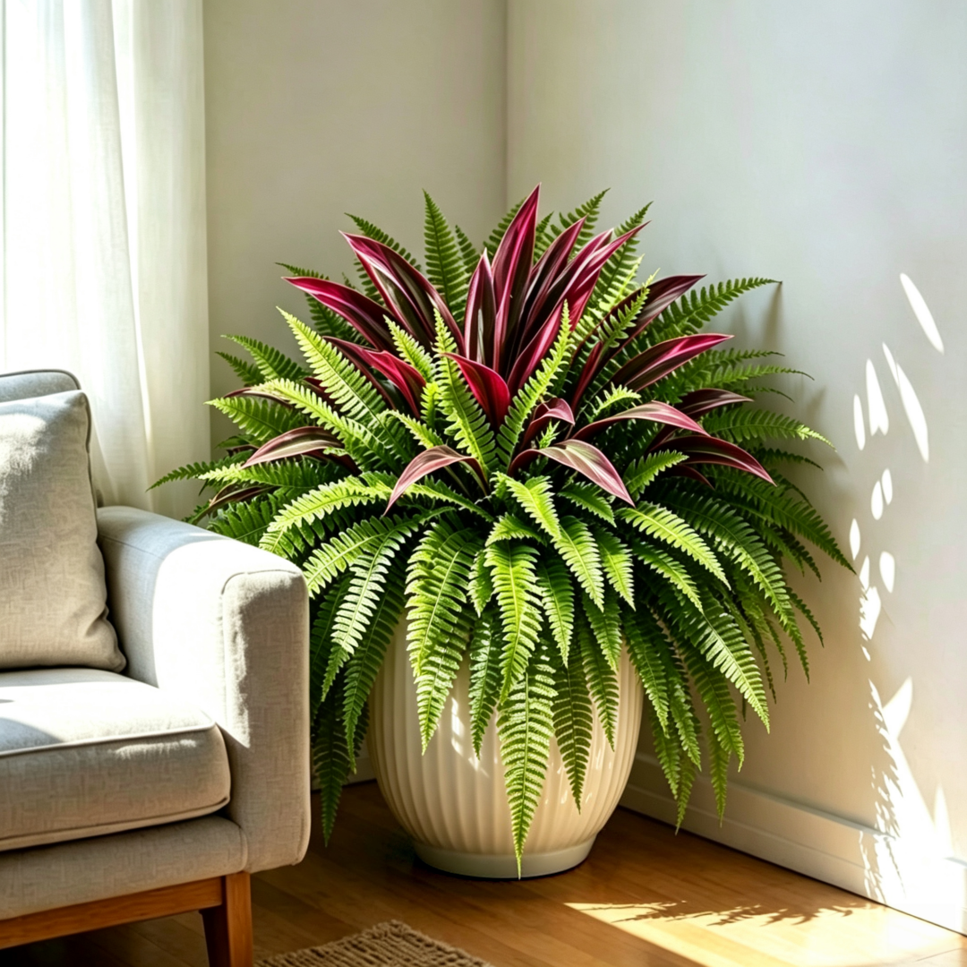 💥Summer Special🔥Premium Real-Touch Artificial Fern & Red Dracaena – 48" 🌿 Pet-Friendly