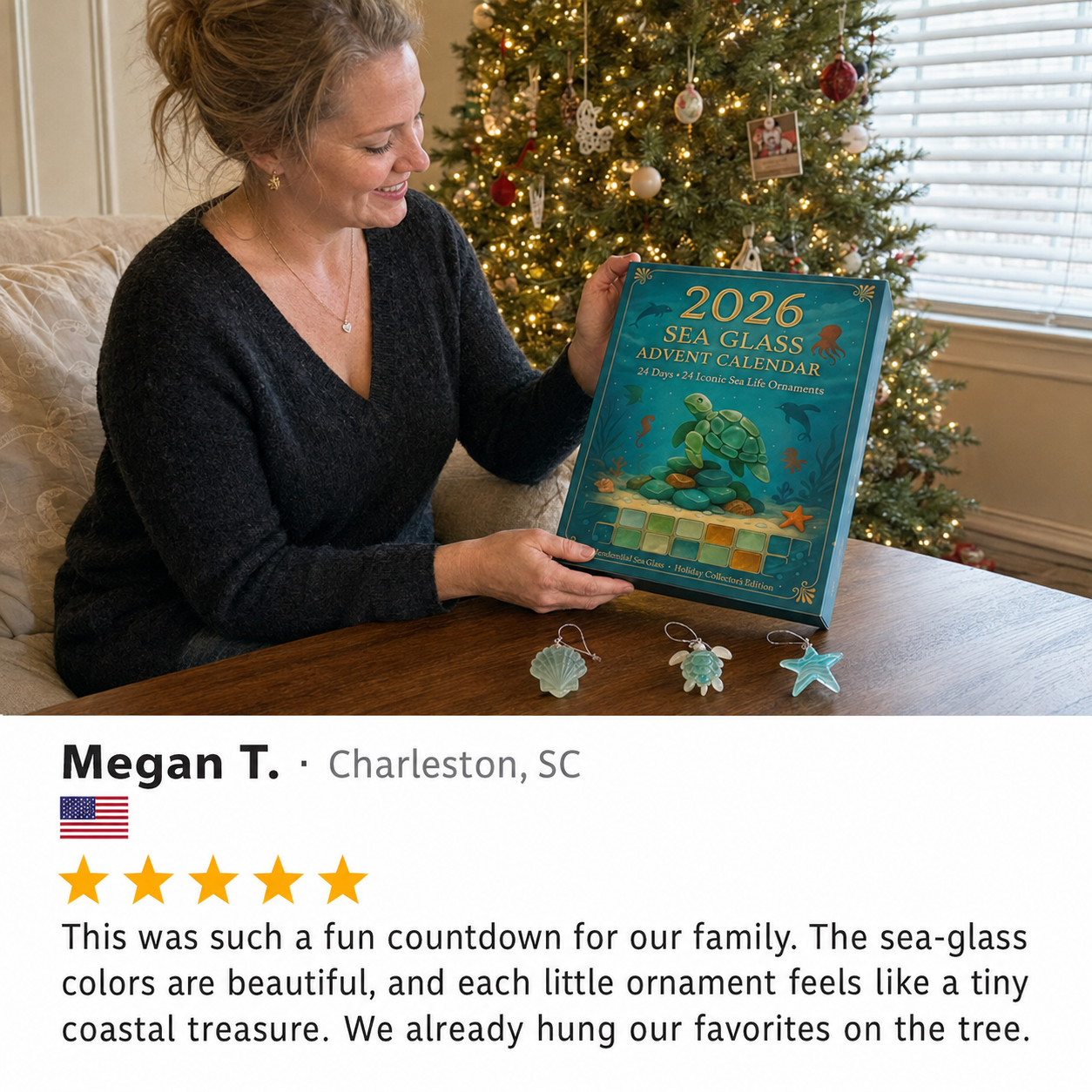 Customer holiday photo featuring the coastal keepsake collection