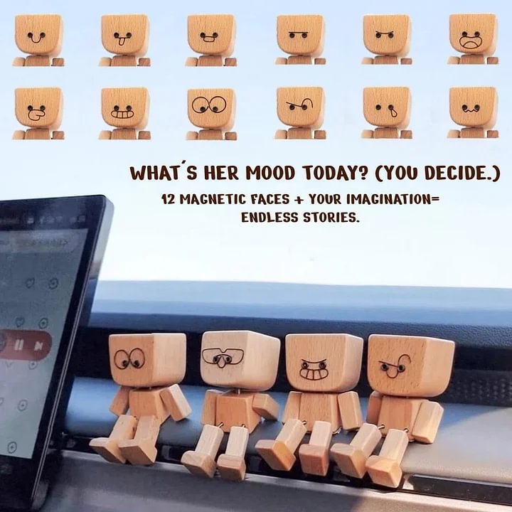 🔥 Shaking Feet Wooden Doll - Sways with 12 Pcs Magnetic Expressions