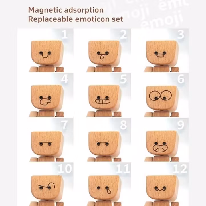 🔥 Shaking Feet Wooden Doll - Sways with 12 Pcs Magnetic Expressions