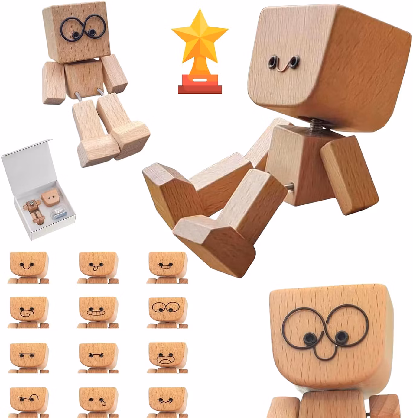 🔥 Shaking Feet Wooden Doll - Sways with 12 Pcs Magnetic Expressions