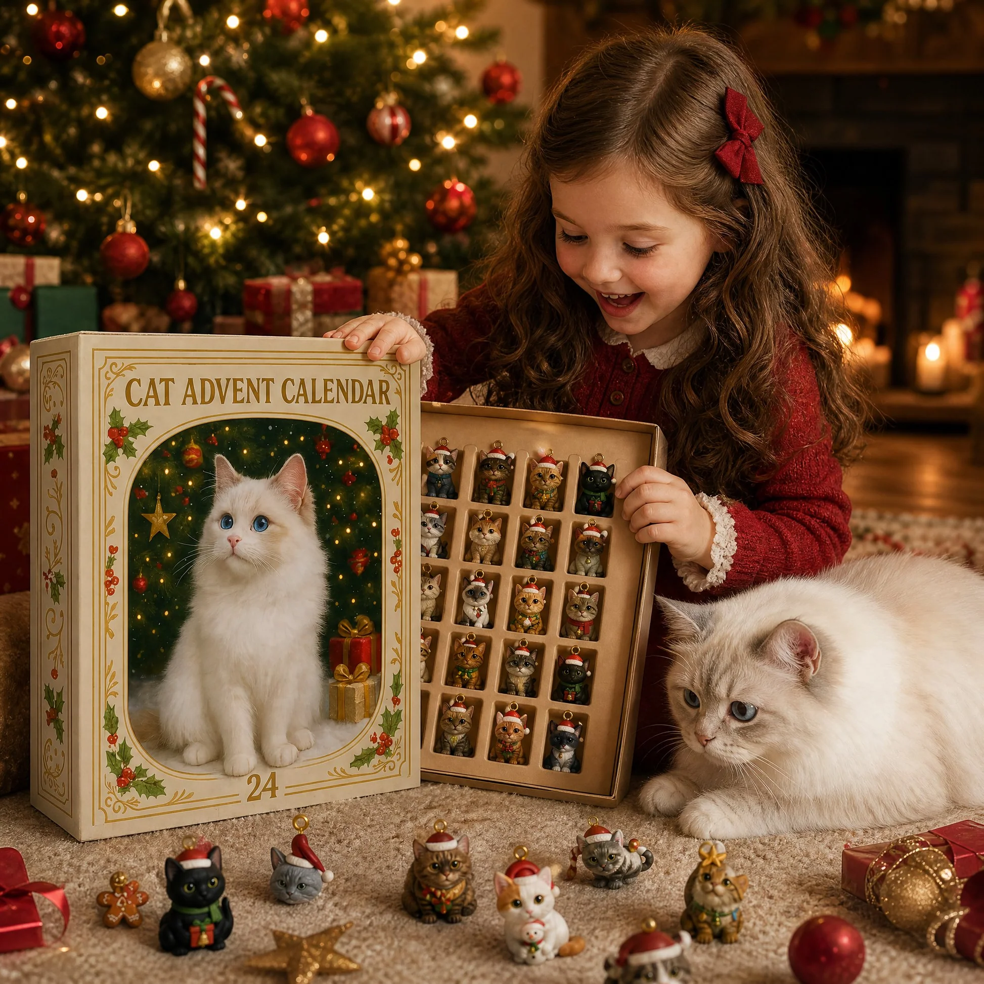 Advent Calendar 2026 Cat Advent Calendar Gift for Adults Friends and Cat Lovers Christmas Holiday Countdown Gift 24 Designs Cats Charm Christmas Tree Ornament