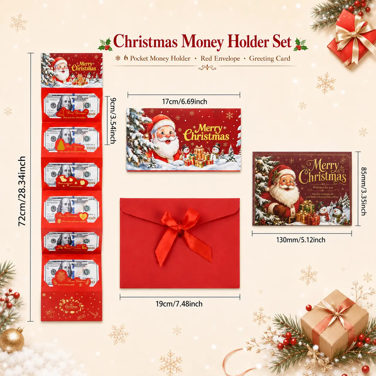 4/2 Pcs Christmas Money Envelope for Cash,Creative Folding Money Holder with 6 Slots,Luxury Paper Cash Gift Card Holder, DIY HolidayMoney Gift Envelope for Xmas, Women Men GirlsBoys Mom Dad,sohochic 