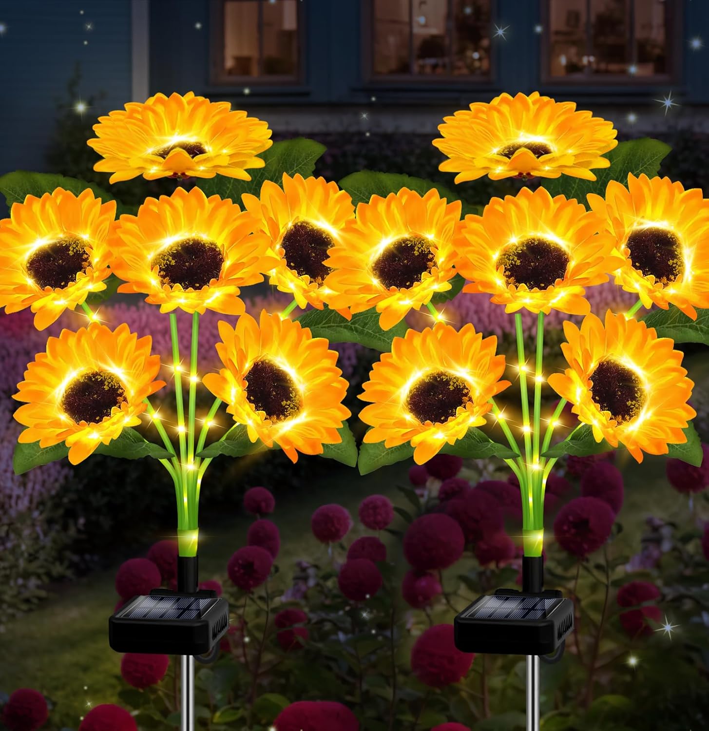 Solar Lights Outdoor Garden Decor,4 Pack with 24 Sunflower Lights,Solar Flowers Lights Waterproof,Birthday Gifts for Mom Women Grandma,Outside Decorative Stakes Light for Landscape Yard Patio Lawn