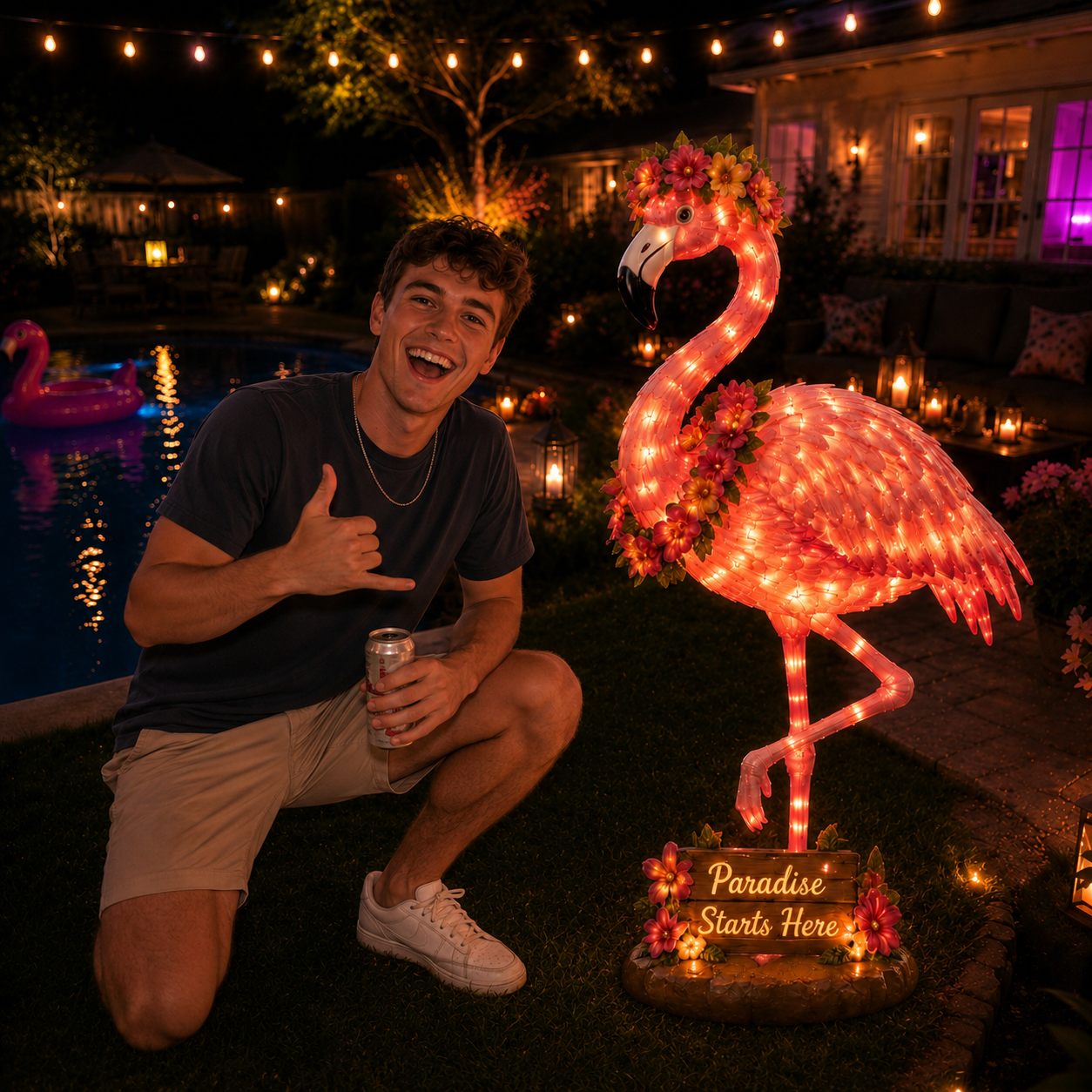 🐊Neon Pool Party DJ Crocodile Garden Light – Outdoor Party Sculpture with LED Glow Decor