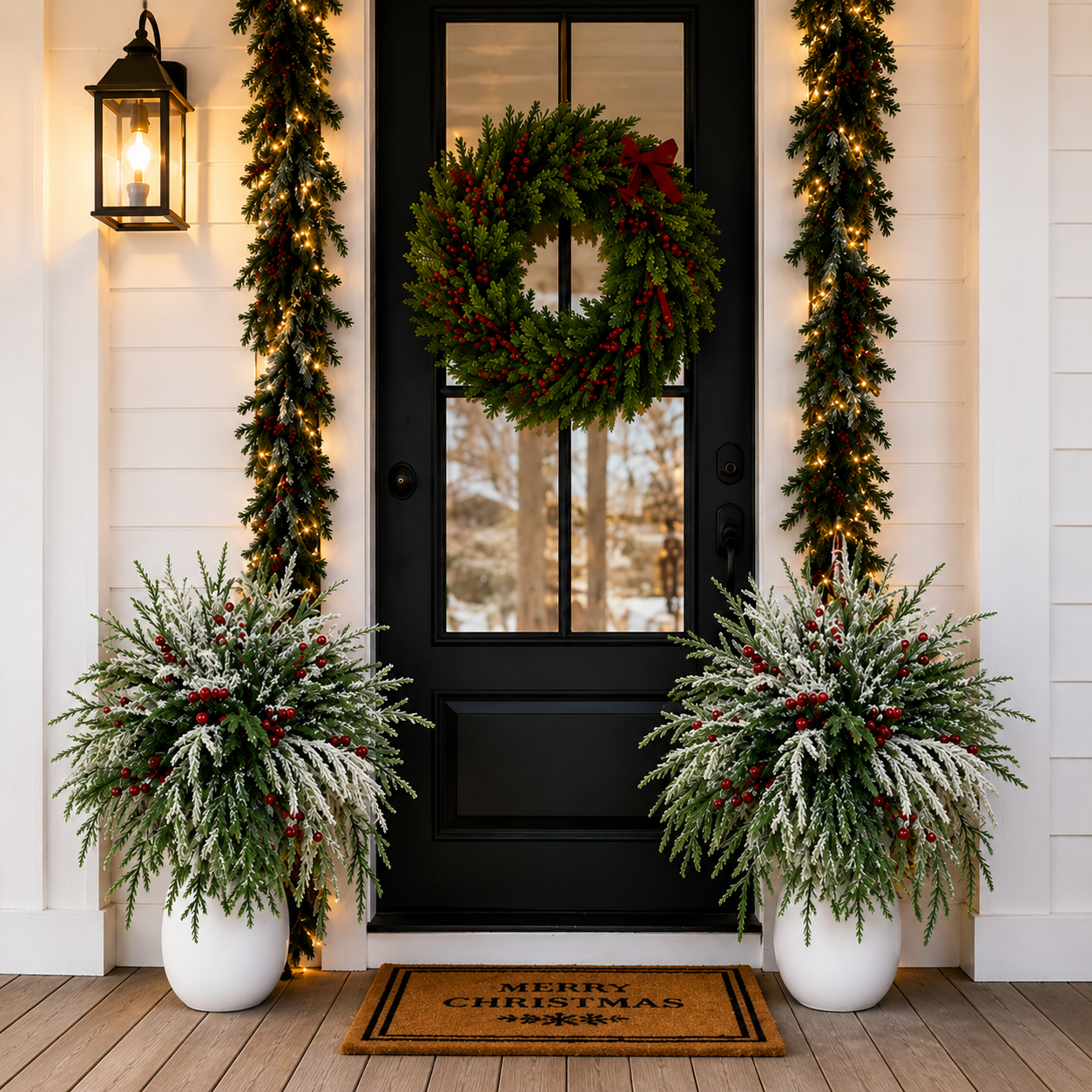 🔥 LAST DAY 50% OFF —🎄Snow-Covered Cedar Branches with Red Berries – Christmas Holiday Decor