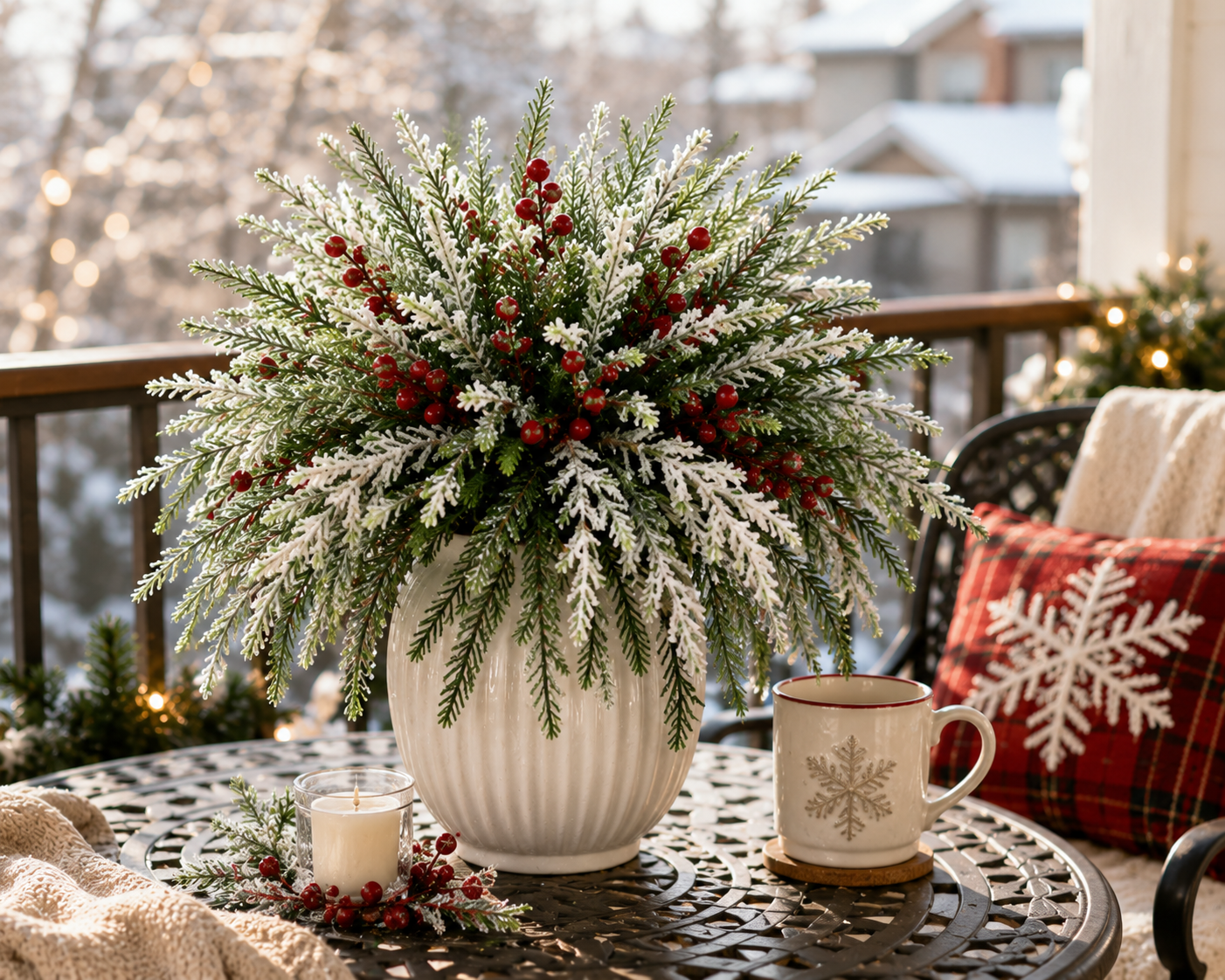 🔥 LAST DAY 50% OFF —🎄Snow-Covered Cedar Branches with Red Berries – Christmas Holiday Decor