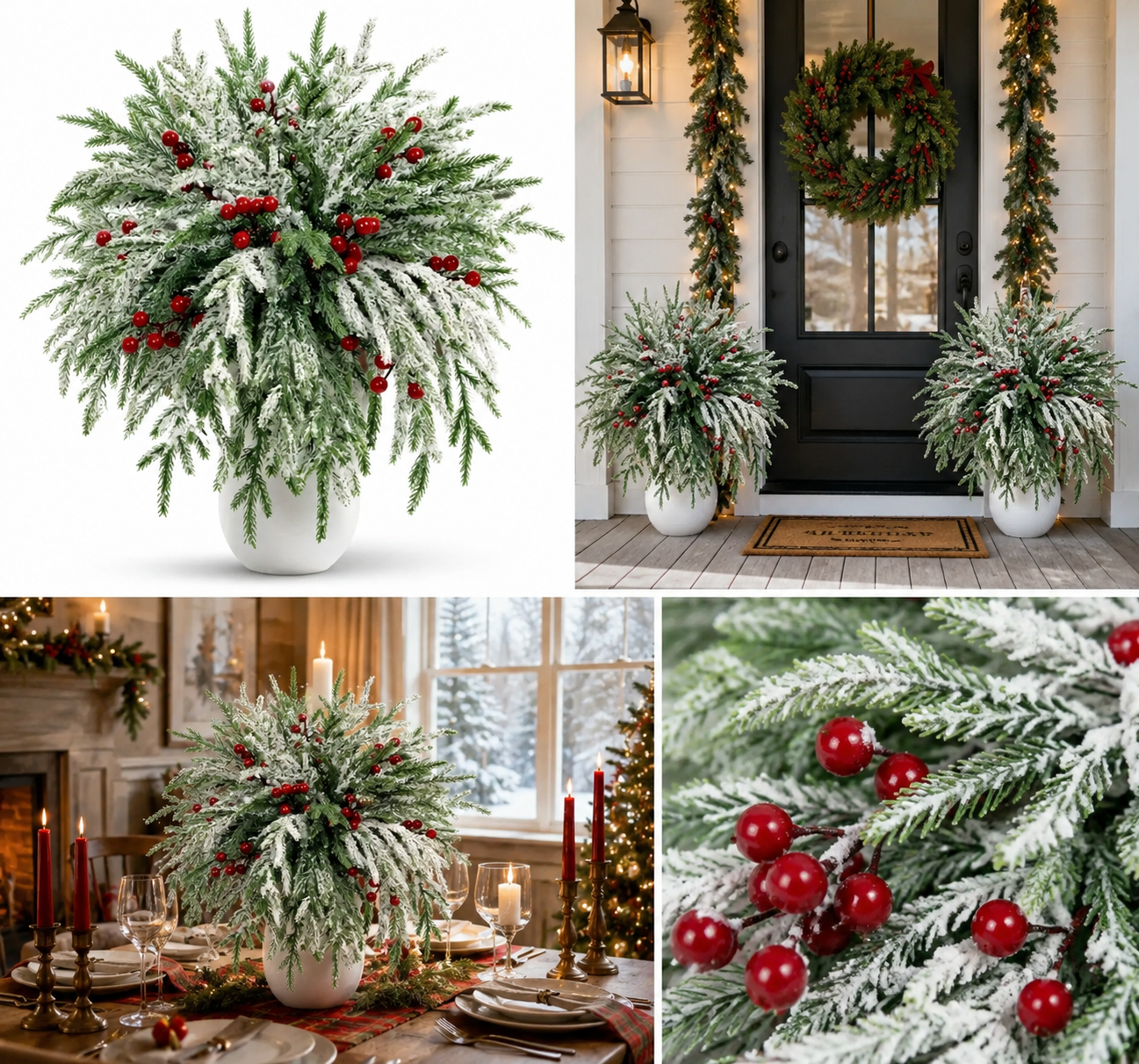 🔥 LAST DAY 50% OFF —🎄Snow-Covered Cedar Branches with Red Berries – Christmas Holiday Decor