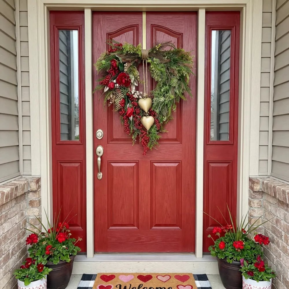 ❤️ Valentine’s Day Farmhouse Valentine Heart Wreath: Gold Bells, Red Roses & Berries🎉