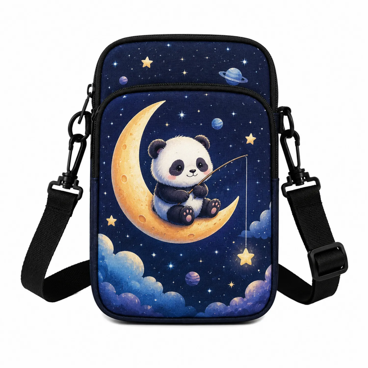 Sac à Bandoulière Panda Lune Étoilée Bleu Foncé