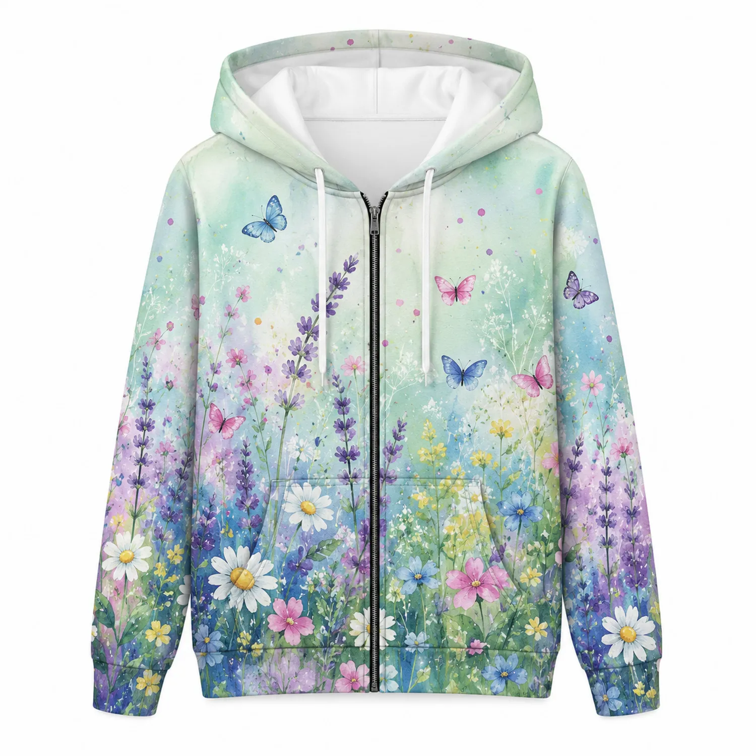 Sweat à Capuche Multicolore avec Motif Floral et Papillons