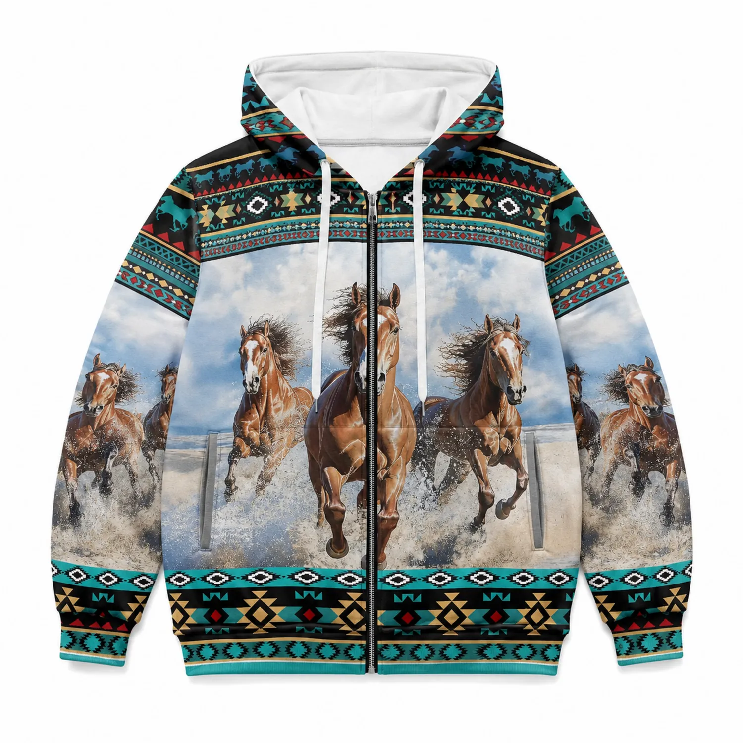 Veste à Capuche Chevaux et Motifs Multicolore