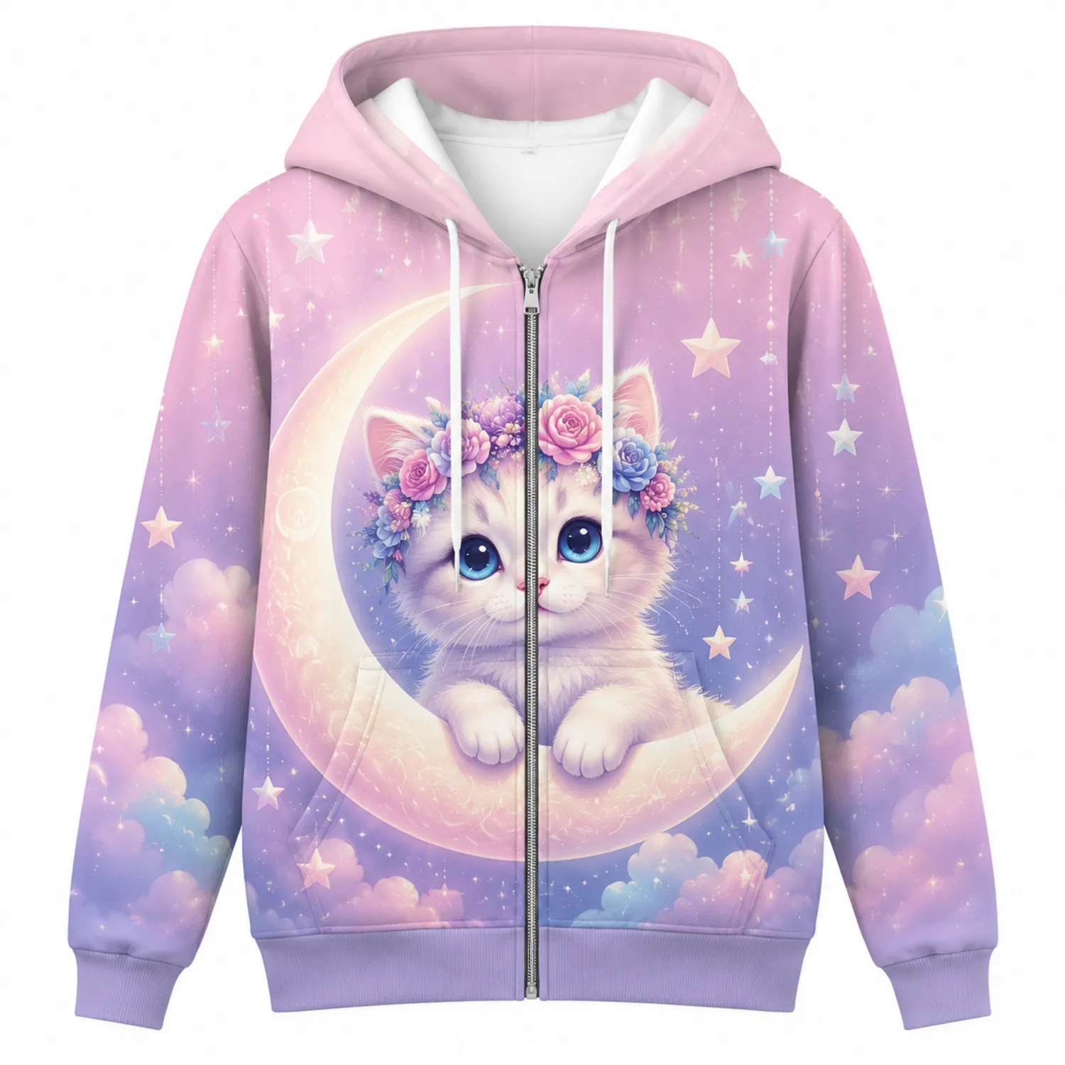 Sweat à Capuche Chaton Lune Enchantée Rose/Violet