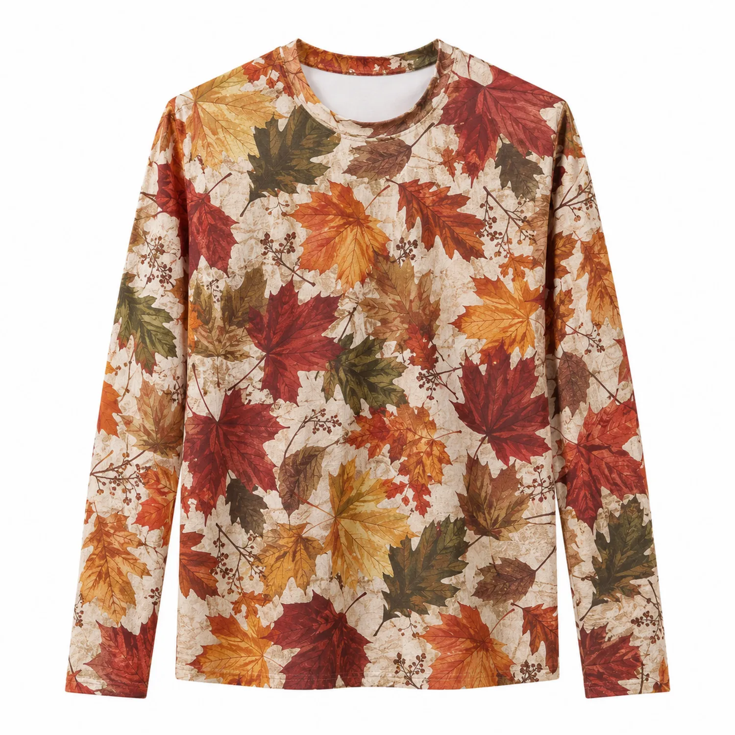 T-shirt à manches longues imprimé feuilles d'automne multicolore
