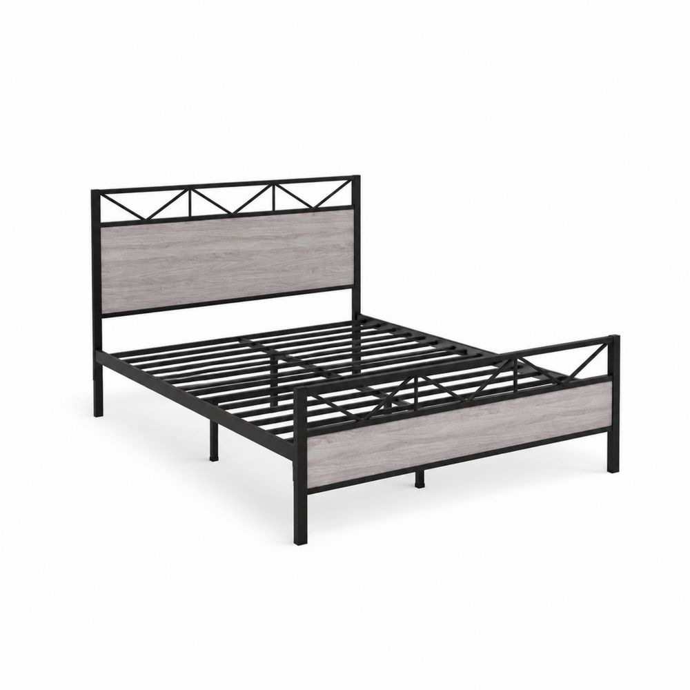 Łóżko metalowe z panelami MDF 200x160 cm Czarny/Szary