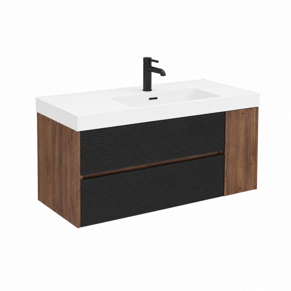 Szafka pod umywalkę wisząca 120x50 cm MDF i drewno dąb czarny