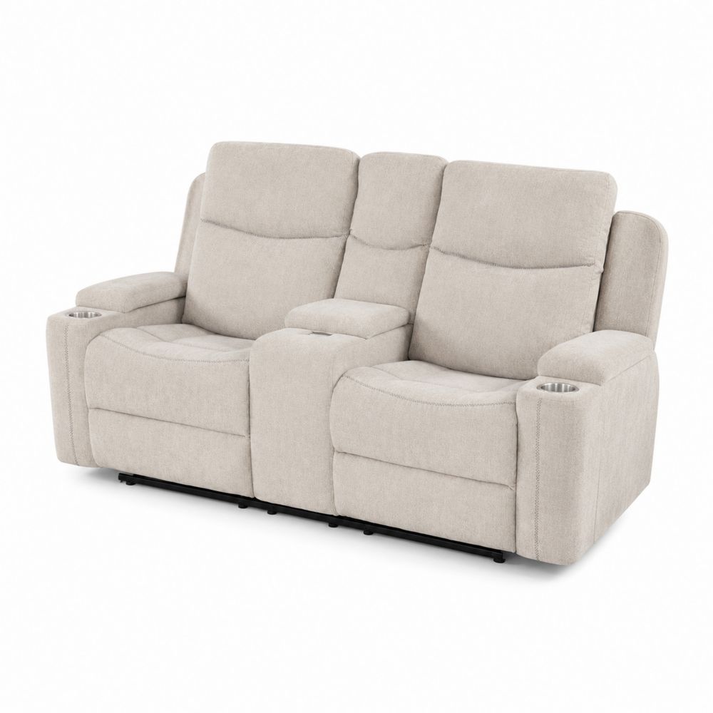 Dwuosobowa sofa z uchwytami na kubki, tkanina, Beżowy
