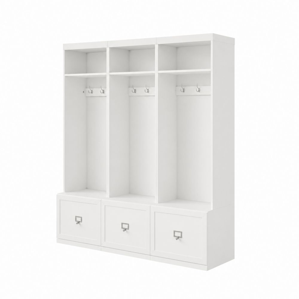 Biały zestaw wieszaków z MDF z półkami 180x200x35 cm