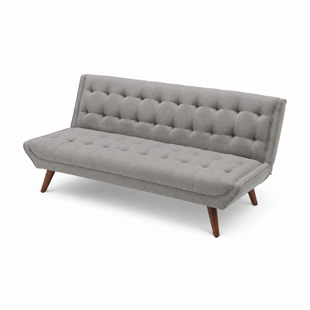 Sofa rozkładana z tkaniny lnianej szara 200x90x80 cm