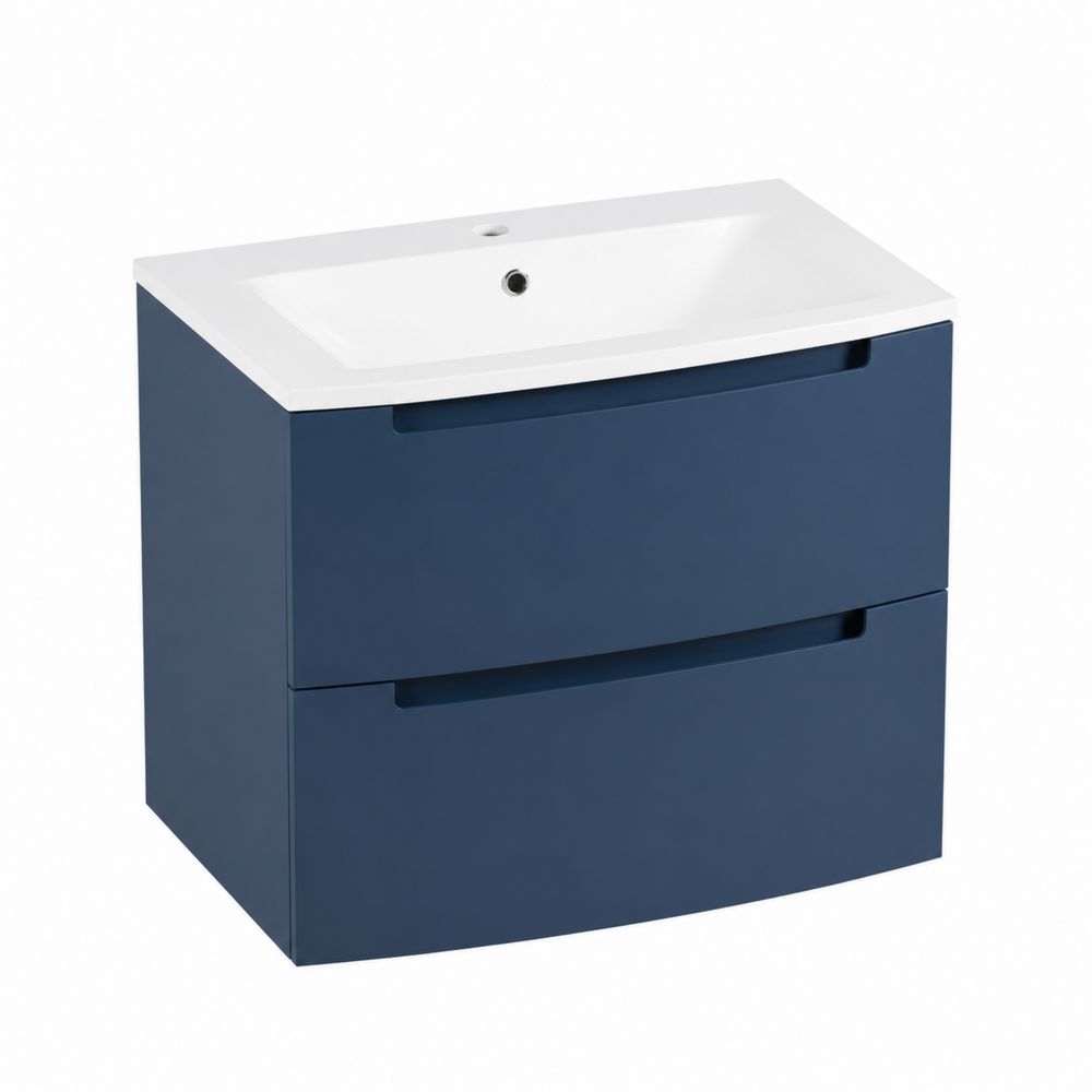 Wisząca szafka pod umywalkę z blatem ceramicznym 80x45x56 cm Granatowa