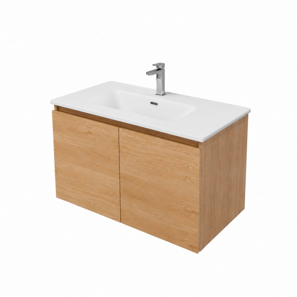 Szafka łazienkowa wisząca z umywalką prostokątną 80x60x45 cm drewno i ceramika