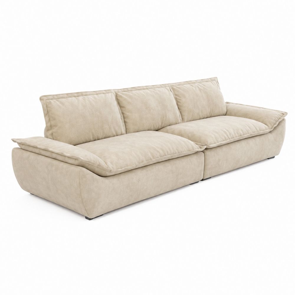 Sofa 3-osobowa z tkaniny welurowej Beżowa 300cm