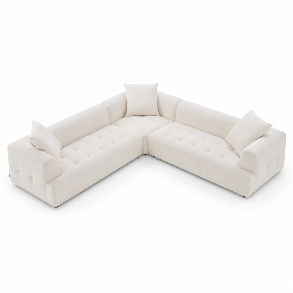 Sofa narożna modułowa L 300x220 cm materiał tekstylny kremowy