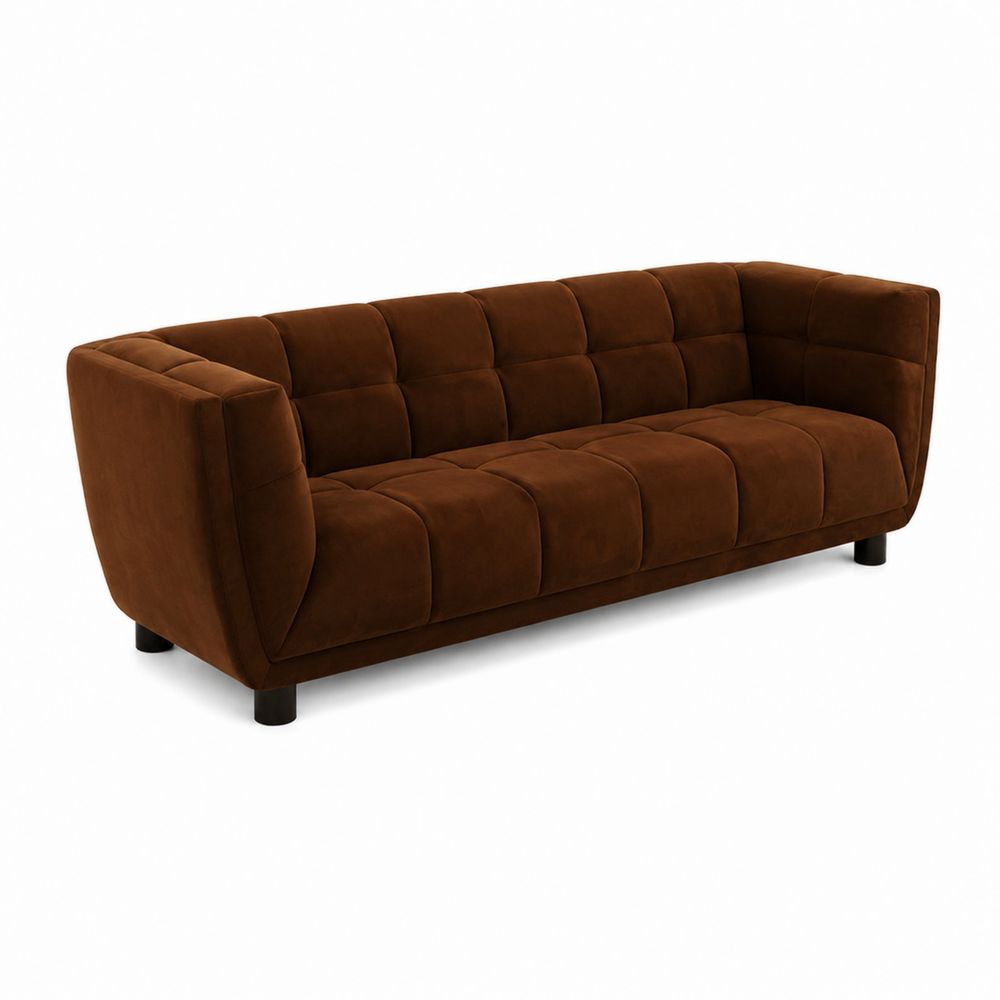 Sofa trzyosobowa z aksamitu brązowa 220x90x85 cm