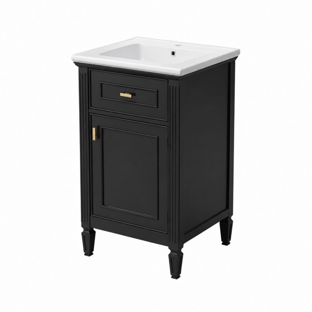 Szafka umywalkowa z MDF z wbudowaną umywalką ceramiczną 40x50x85 cm Czarna-Velixorn