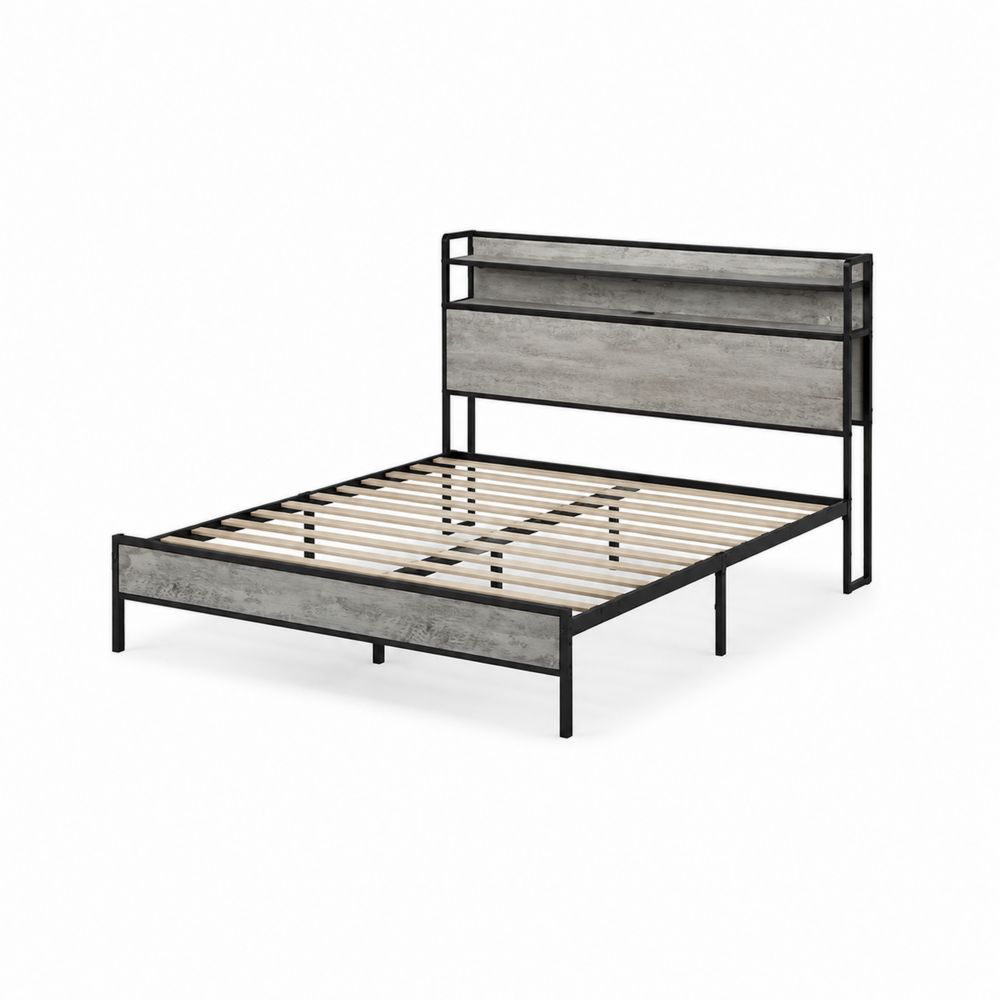 Łóżko metalowe z zagłówkiem MDF 200x160 cm-Velixorn