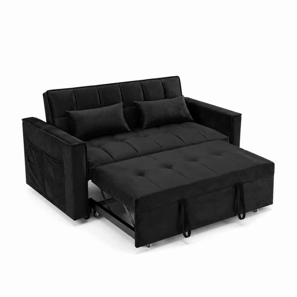 Sofa rozkładana z tkaniny welurowej czarna-Velixorn