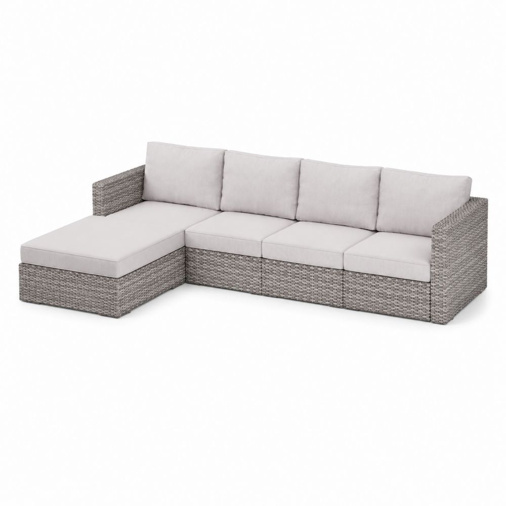 Sofa narożna z technorattanu z poduszkami szara-Velixorn
