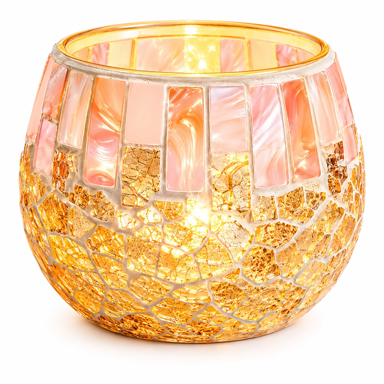 Portavelas de Vidrio Mosaico Rosa-CasmoraLiving