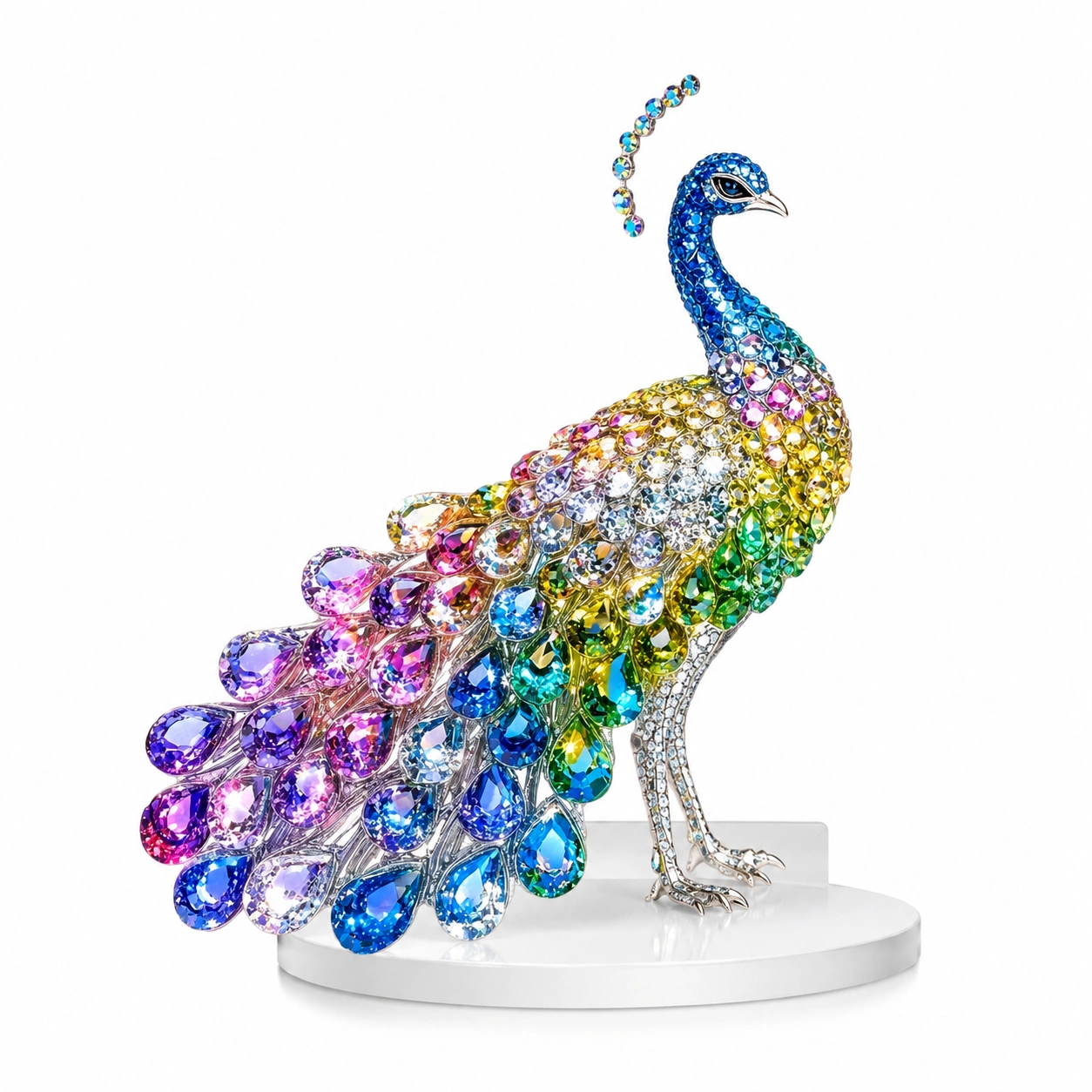 Figura decorativa de pavo real con cristales-Woodentia