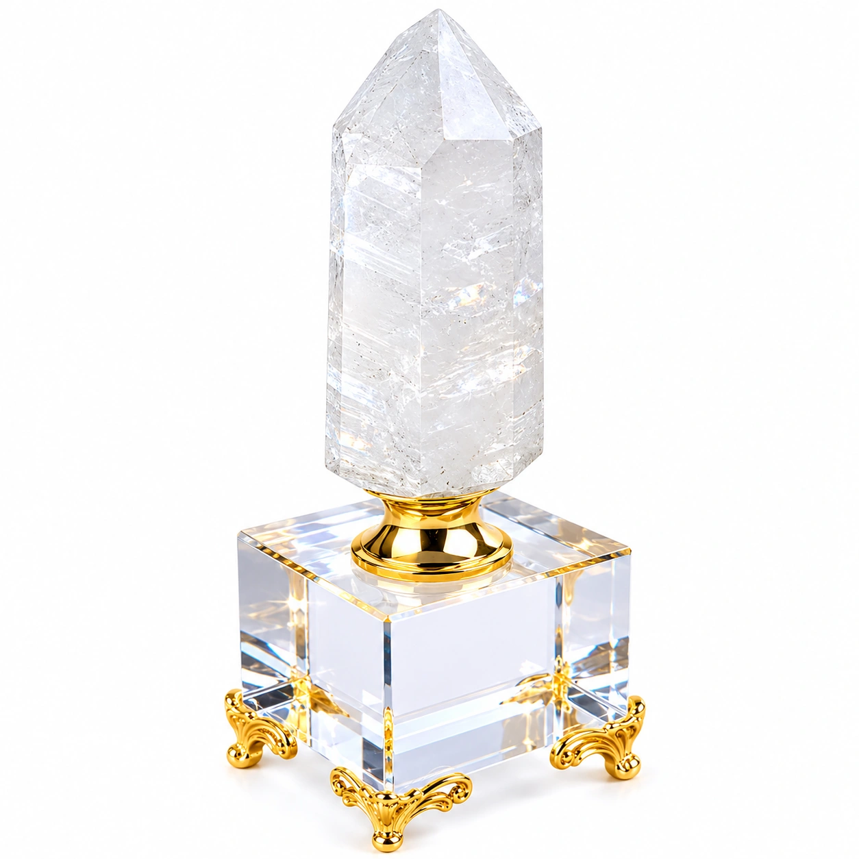 Adorno de cristal transparente con base dorada-Woodentia