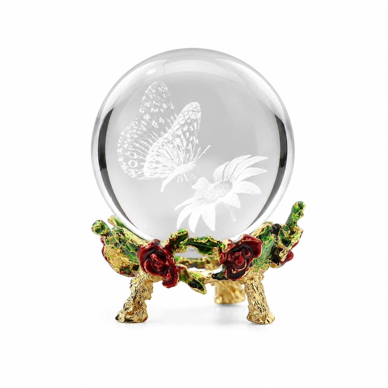 Bola de Cristal Decorativa con Soporte Floral-Lushnesty
