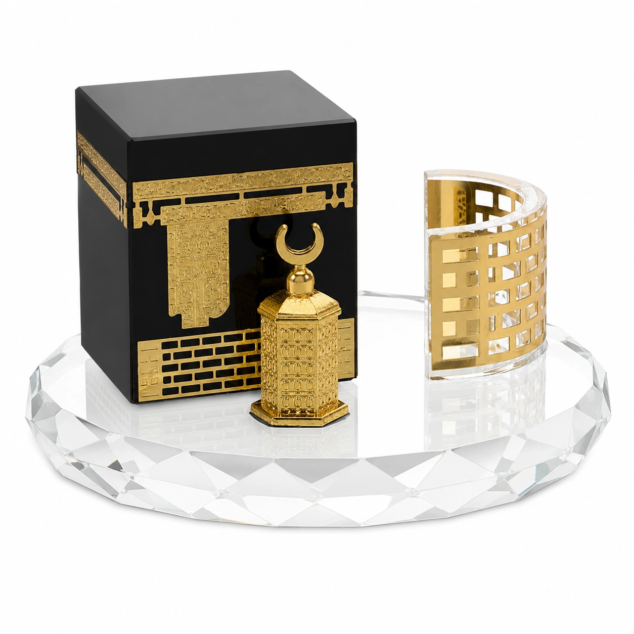 Juego decorativo Kaaba con farol y soporte de cristal-Lushnesty