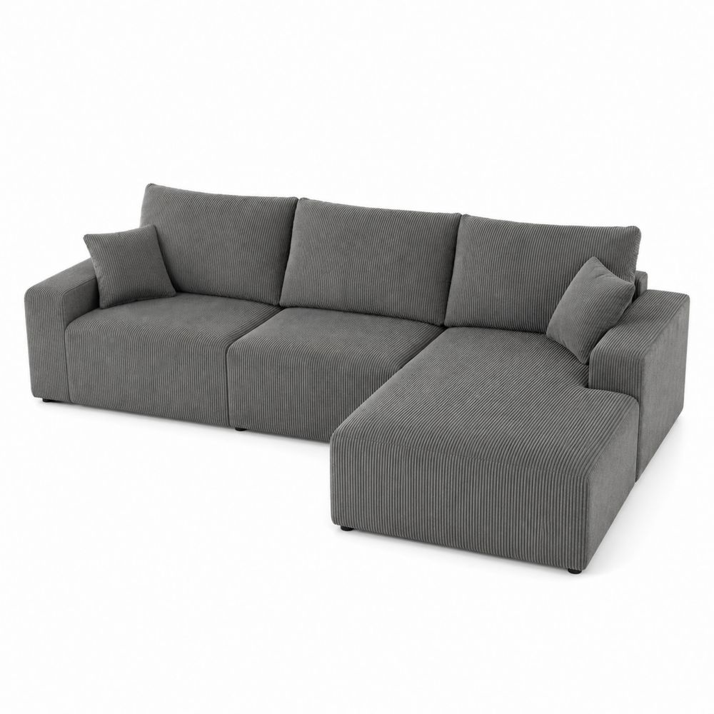 Szara sofa modułowa narożna z tkaniny sztruksowej-wohnformdesign