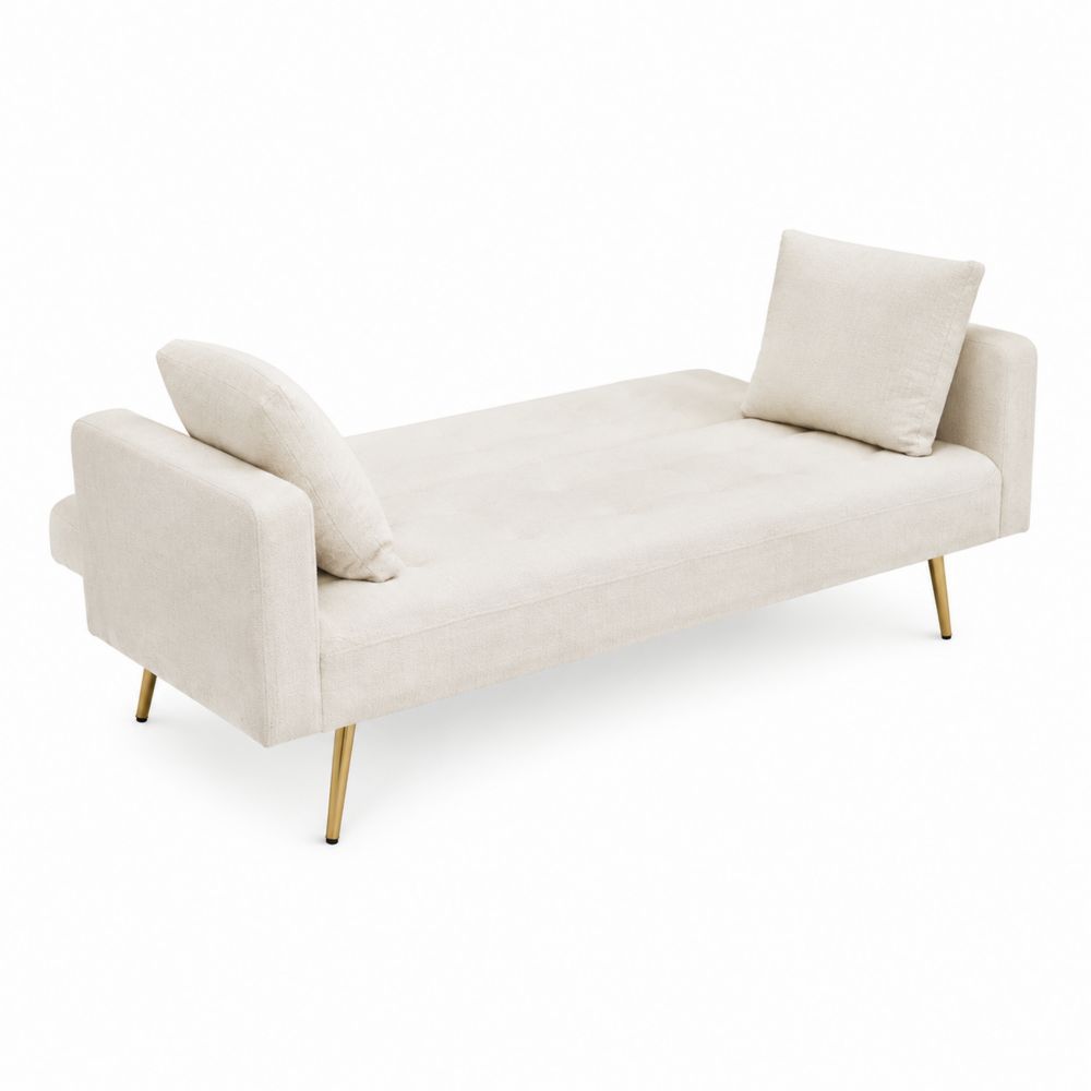 Sofa z tapicerką z poliestru beżowa z poduszkami-wohnformdesign