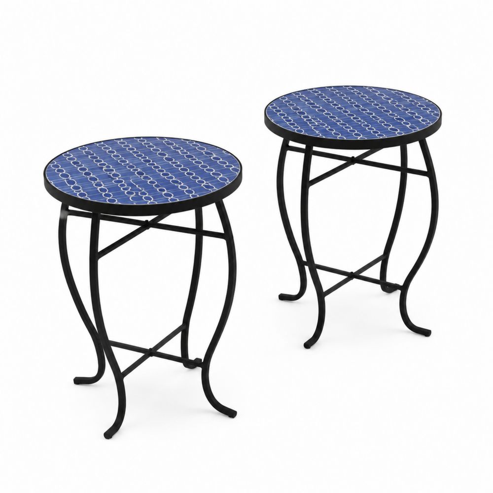 Zestaw stolików bocznych z blatem ceramicznym 45 cm Niebieski/Czarny-wohnformdesign