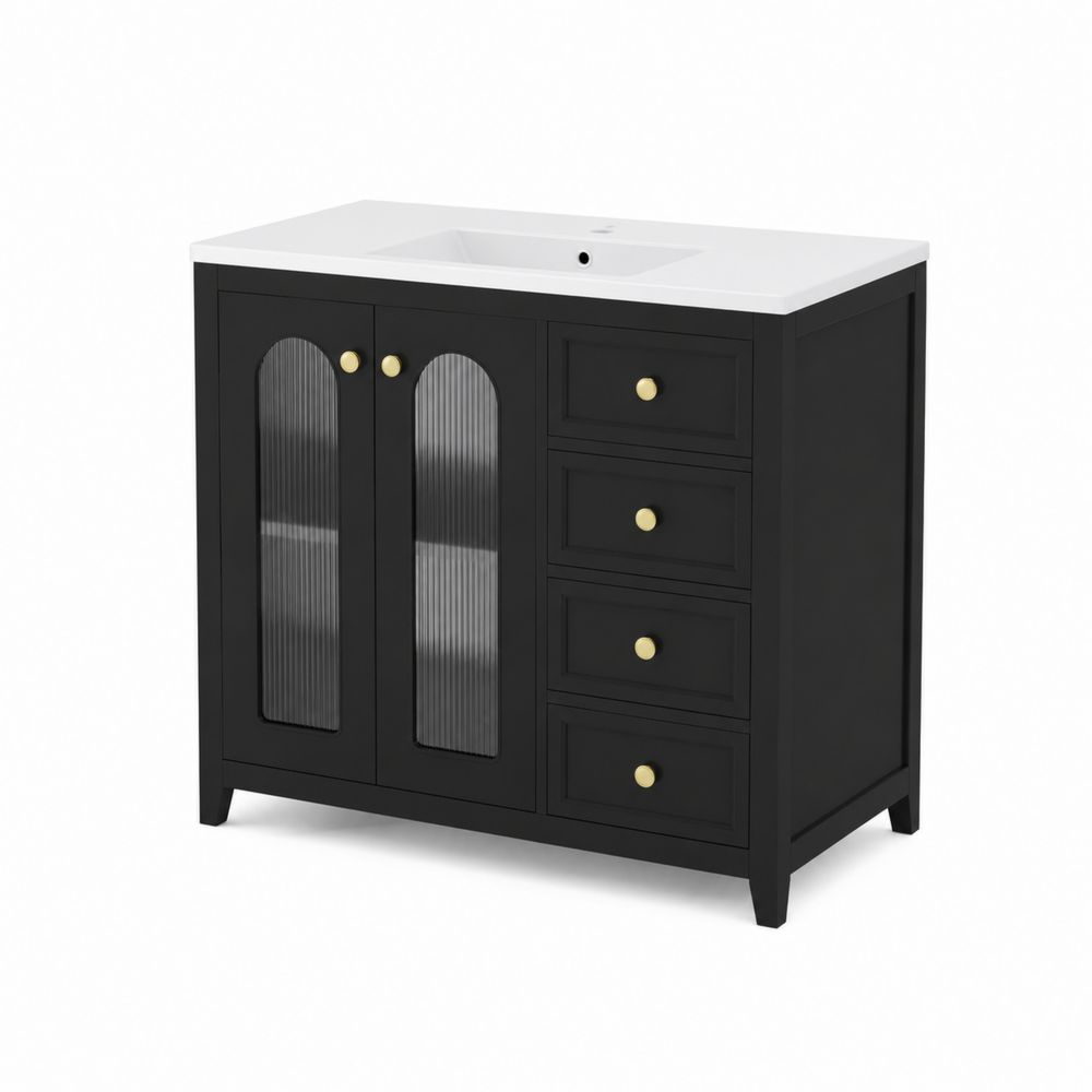 Czarna szafka łazienkowa z MDF i szklanymi drzwiami 80x50x85 cm-wohnformdesign