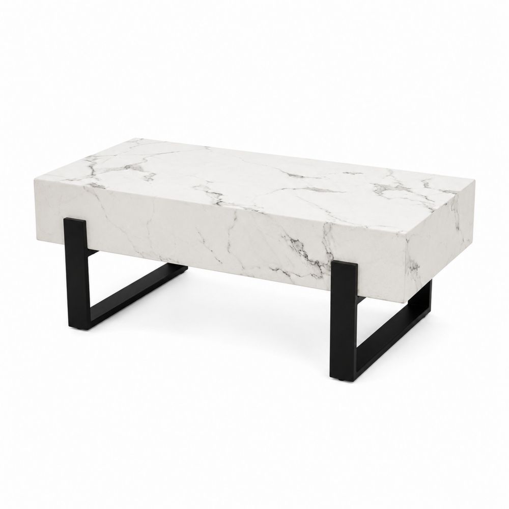 Stolik kawowy z marmurowym blatem i stalowymi nogami 120 cm Biały/Czarny-wohnformdesign