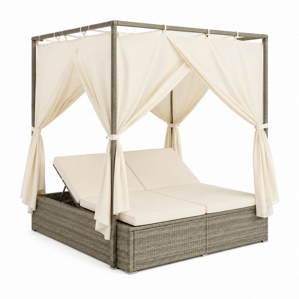 Podwójny leżak rattanowy z baldachimem i stalową ramą 200x180x210 cm-wohnformdesign